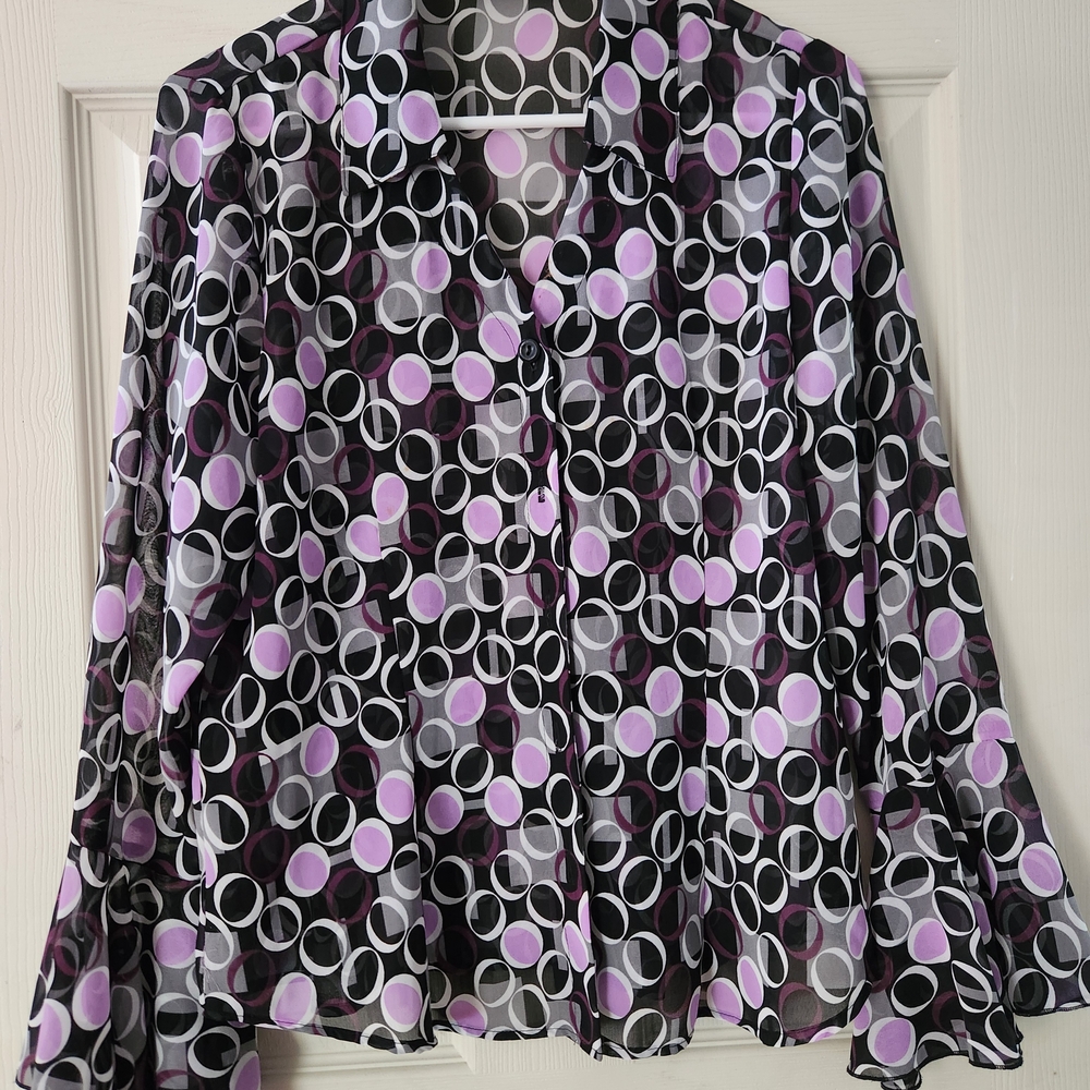 2/15 TOPS Vintage Dressbarn Chic Sheer Polka Dot Blouse
